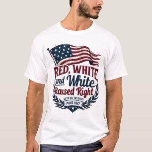 Camiseta Vermelho, Branco e Elevado à Direita