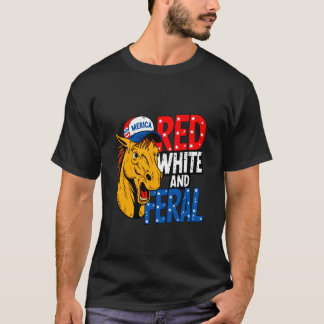 Camiseta Vermelho Branco E Feral - Cavalo Patriótico EUA Me