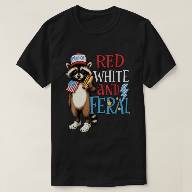 Camiseta Vermelho Branco e Feral -  Funny 4 de julho de Gua (Frente do Design)