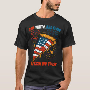 Camiseta Vermelho Branco e Mastigar Fatia de Pizza Patrióti