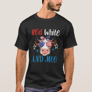 Camiseta Vermelho Branco E Moo Patriota Vaca Bandeira Dos E
