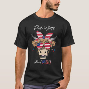 Camiseta Vermelho Branco E Moo Vaca Patriótica Bandeira Dos