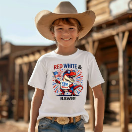 Camiseta Vermelho, Branco e Rawr Dinossauro