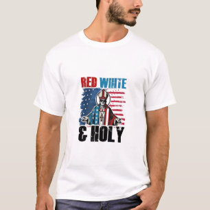 Camiseta Vermelho Branco e Santo Papa Leão XIV, 4 de Julho