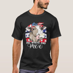 Camiseta Vermelho Branco E Vaca Moo Bandeira Americana Patr