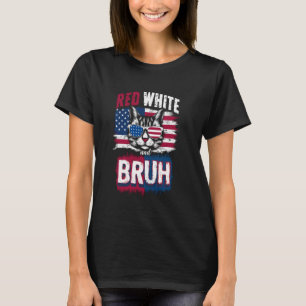 Camiseta Vermelho Branco Patriótico E Bruh Design De Gato E