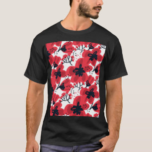 Camiseta Vermelho Brilhante: Padrão Desenhado À Mão Abstrat