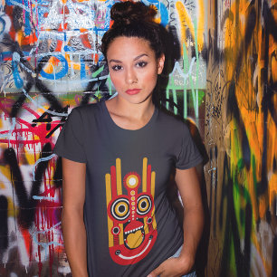 Camiseta Vermelho Com Máscara Laranja De Tiki