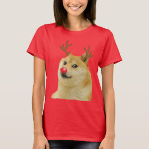 Camiseta Vermelho do cartão de Meme do Natal do cão de