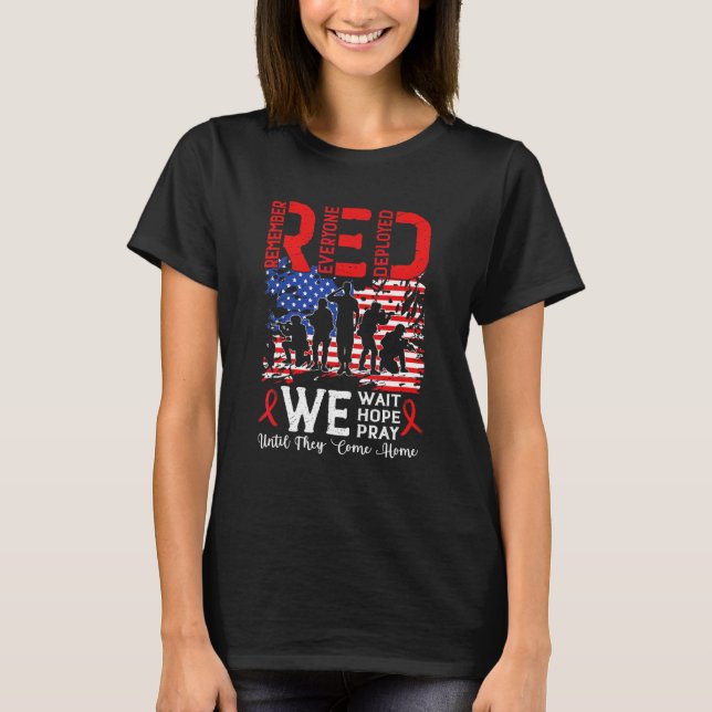 Camiseta Vermelho Esperamos Esperar Que Rezemos Até Que Ele (Frente)