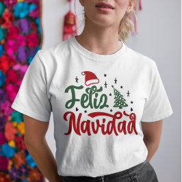 Camiseta Vermelho Festivo e Feliz Navidad Verde