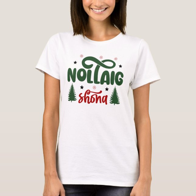 Camiseta Vermelho Festivo e Nollaig Verde Shona (Frente)
