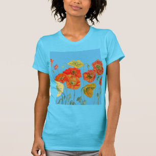 Camiseta Vermelho Laranja Papoila floral Aquarela Flor