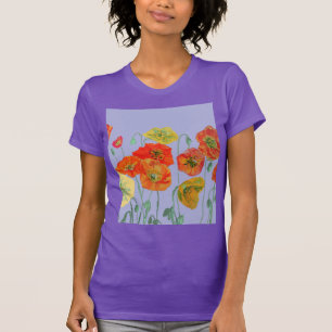 Camiseta Vermelho Laranja Picada Flor Aquarela Púrpura Flo