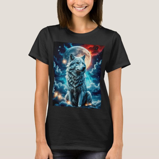 Camiseta Vermelho, Lobo Branco e Azul (Frente)