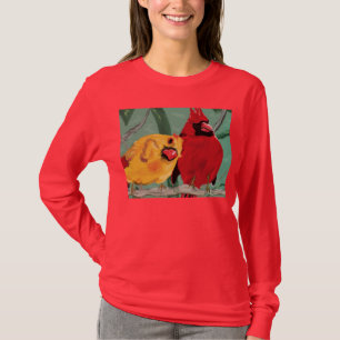 Camiseta Vermelho longo-sleeved do T das mulheres cardinais