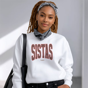 Camiseta Vermelho + Marrom Falso Brilho Varsity SISTAS