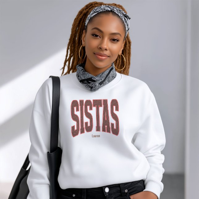 Camiseta Vermelho + Marrom Falso Brilho Varsity SISTAS (Personalize with names, dates, locations or events)