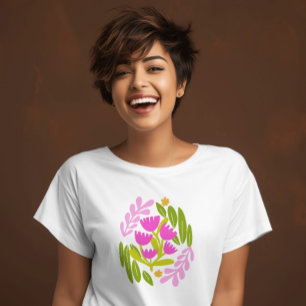 Camiseta Vermelhos, elegantes, cor-de-rosa-verde, floral