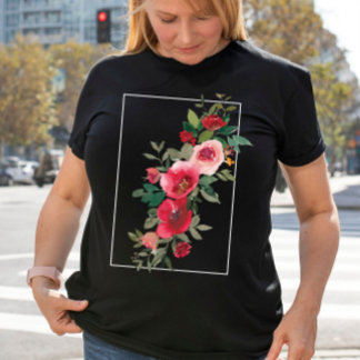 Camiseta Verões: aquarela Flores cor-de-rosa-vidraça