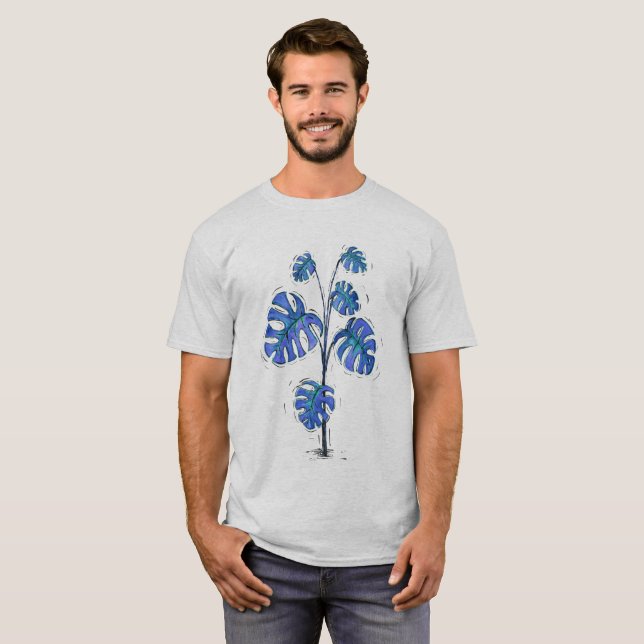 Camiseta Versão azul da Monstera deliciosa (Frente Completa)