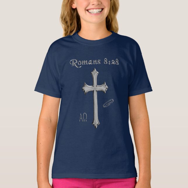 Camiseta versículo bíblico cristão Romanos 8:28 (Frente)