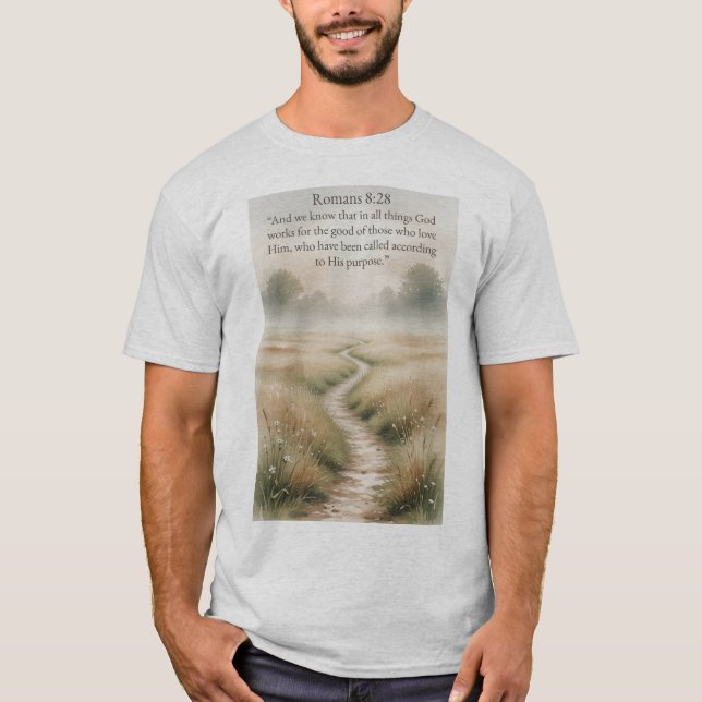 Camiseta Versículo Bíblico Romanos 8:28 para Homen (Frente)