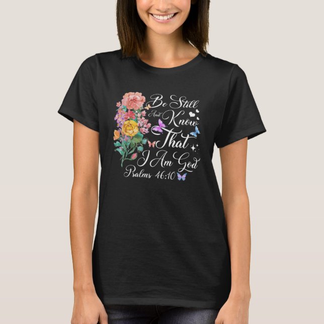 Camiseta Versículo da Bíblia Cristã Borboleta Flor Fé Deus  (Frente)