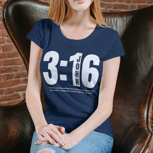 Camiseta Verso da bíblia Cristã de Marinho Sólido 3:16