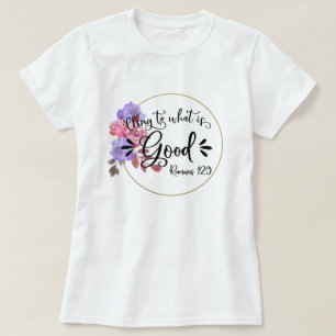 Camiseta Versos de Bíblia Inspiracional Floral - Romanos 12