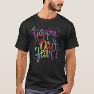 Camiseta Véspera de ano novo Feliz ano novo Tinta Festiva