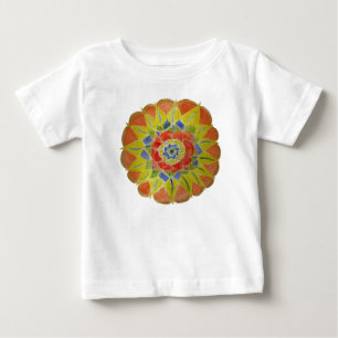 Camiseta Vestido de bebê mandala pintado à mão, cor-de-rosa