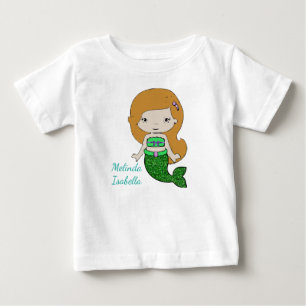 Camiseta Vestido de Bebê Sereia Verde Personalizado