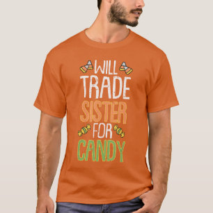 Camiseta Vestido de Halloween Troco Irmã Por Doce Truque