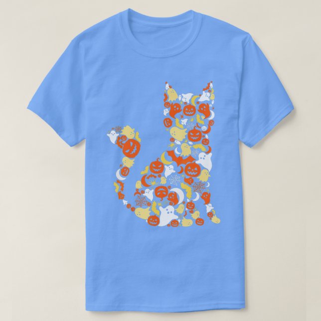Camiseta Vestido de Halloween Uma abóbora engraçada de gato (Frente do Design)