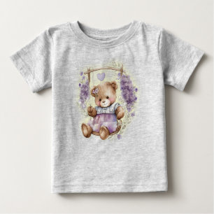 Camiseta Vestido de Lavanda do Urso Vermelho Marrom