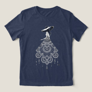 Camiseta Vestido Mandala Boho Mulher Chapéu de Aba Larga Ar
