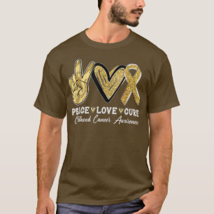 Camiseta Vestir Dourado Ribbon Peace Love Cure Cancer de in
