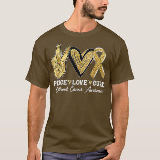 Camiseta Vestir Dourado Ribbon Peace Love Cure Cancer de in