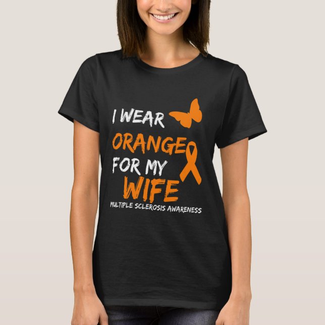 Camiseta Vestir Laranja Para Minha Esposa Fita De Esclerose (Frente)