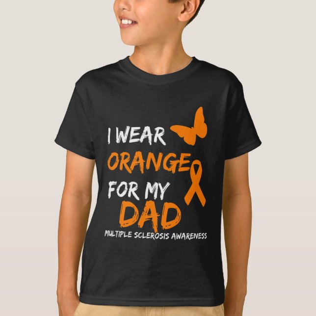 Camiseta Vestir Laranja Para O Meu Pai Fita De Esclerose Mú (Frente)