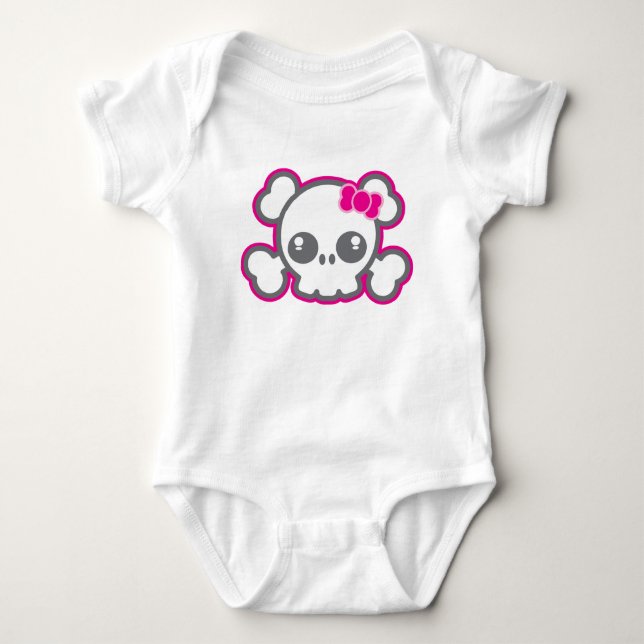 Camiseta Vestuário do crânio de fita rosa Kawaii (Frente)