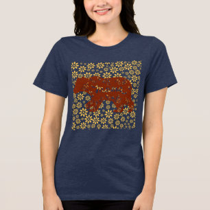Camiseta Vestuário Feminino Ursa Mamãe Margaridas de Verão