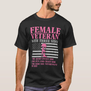 Camiseta Veterana fêmea com três lados, mulher veterana