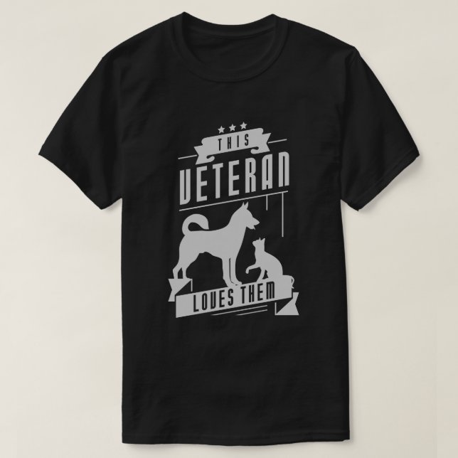 Camiseta Veterano ama cão e gato (Frente do Design)
