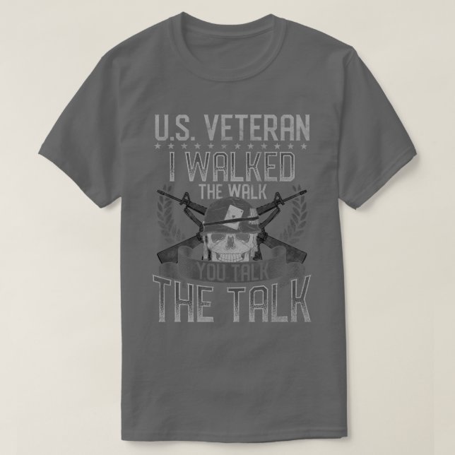 Camiseta Veterano Americano Eu Caminhei A Caminhada Você Fa (Frente do Design)