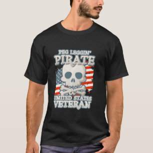 Camiseta Veterano Americano Peg Leggin Pirate Skull Camiset