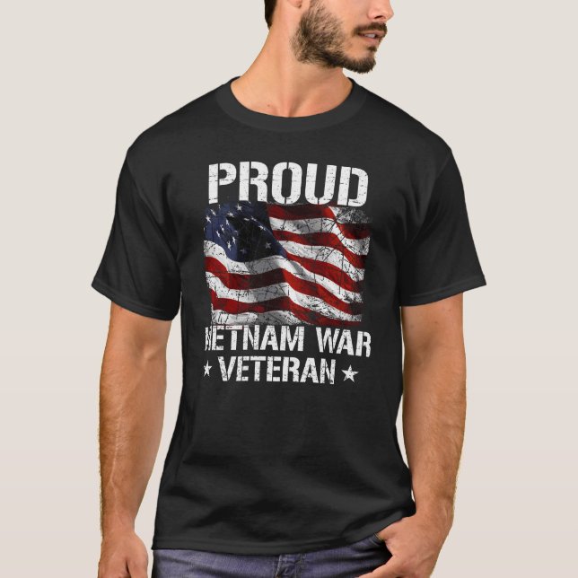 Camiseta Veterano da Guerra do Vietnã EUA Bandeira Vietnã V (Frente)