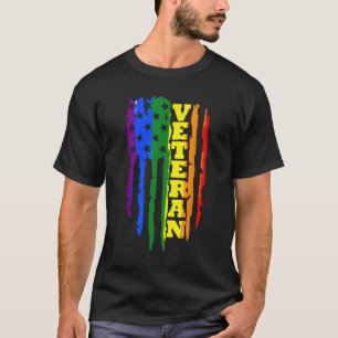 Camiseta Veterano LGBT Orgulho gay Rainbow American Flag Mi