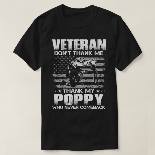 Camiseta Veterano Não me Obrigado Obrigado meu POPPY que nu (Frente do Design)
